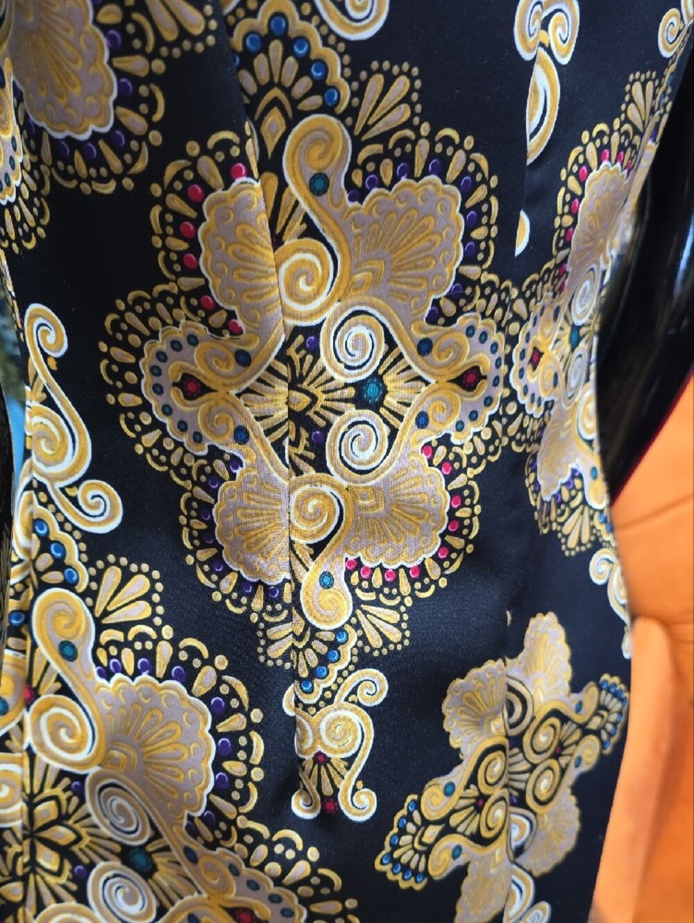 New York & Company Black Midi Dress with Gold Medallion Print - Picture 10 of 11